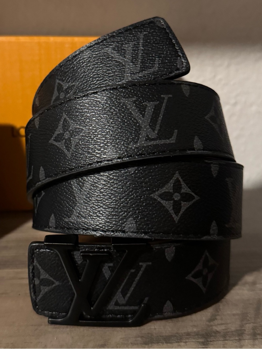 Louis Vuitton Black Monogram Canvas Belt with Matte Black LV Buckle